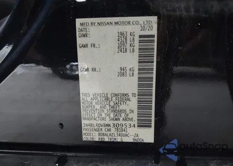 2021 Nissan Altima Sv Fwd from USA, damaged, VIN 1N4BL4DV8MN309534